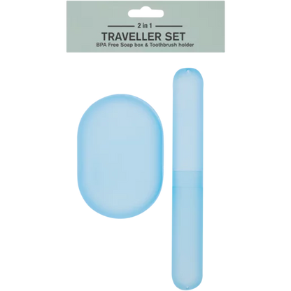 Blue 2-In-1 Soap & Toothbrush Holder - Traveller Set