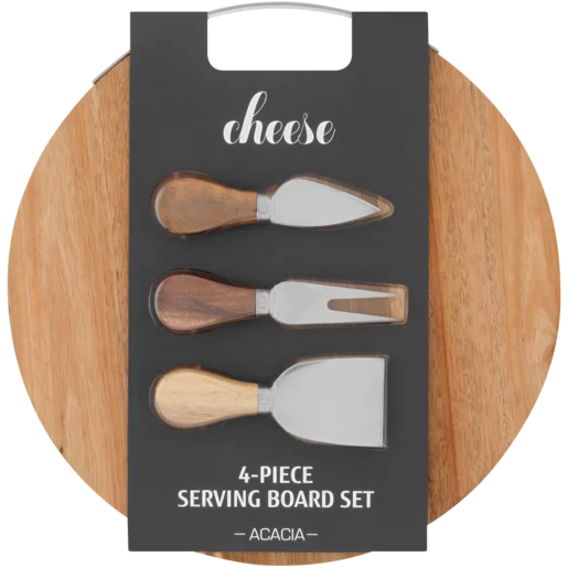 Cheese Knife & Round Serving Board Set 4 Piece