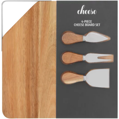 Cheese Knife & Square Serving Board Set 4 Piece