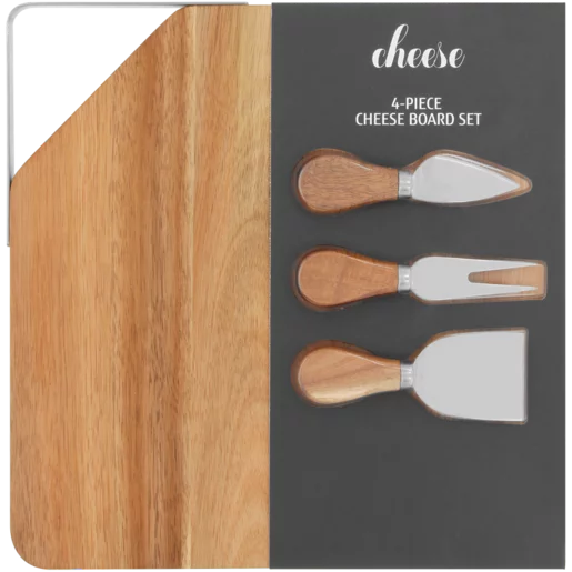 Cheese Knife & Square Serving Board Set 4 Piece