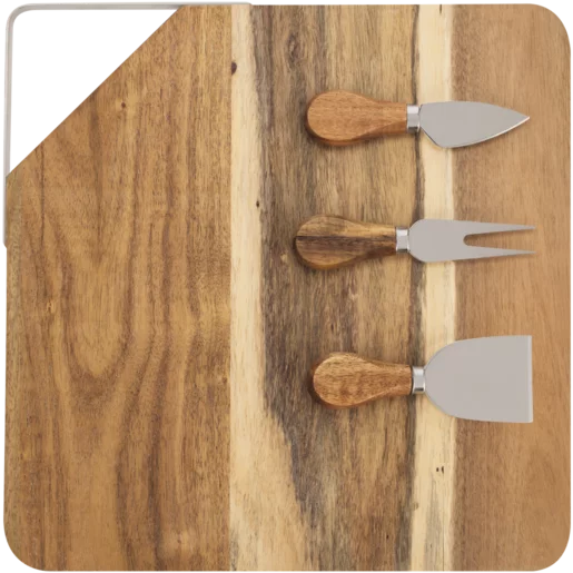 Cheese Knife & Square Serving Board Set 4 Piece