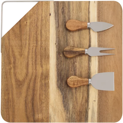 Cheese Knife & Square Serving Board Set 4 Piece