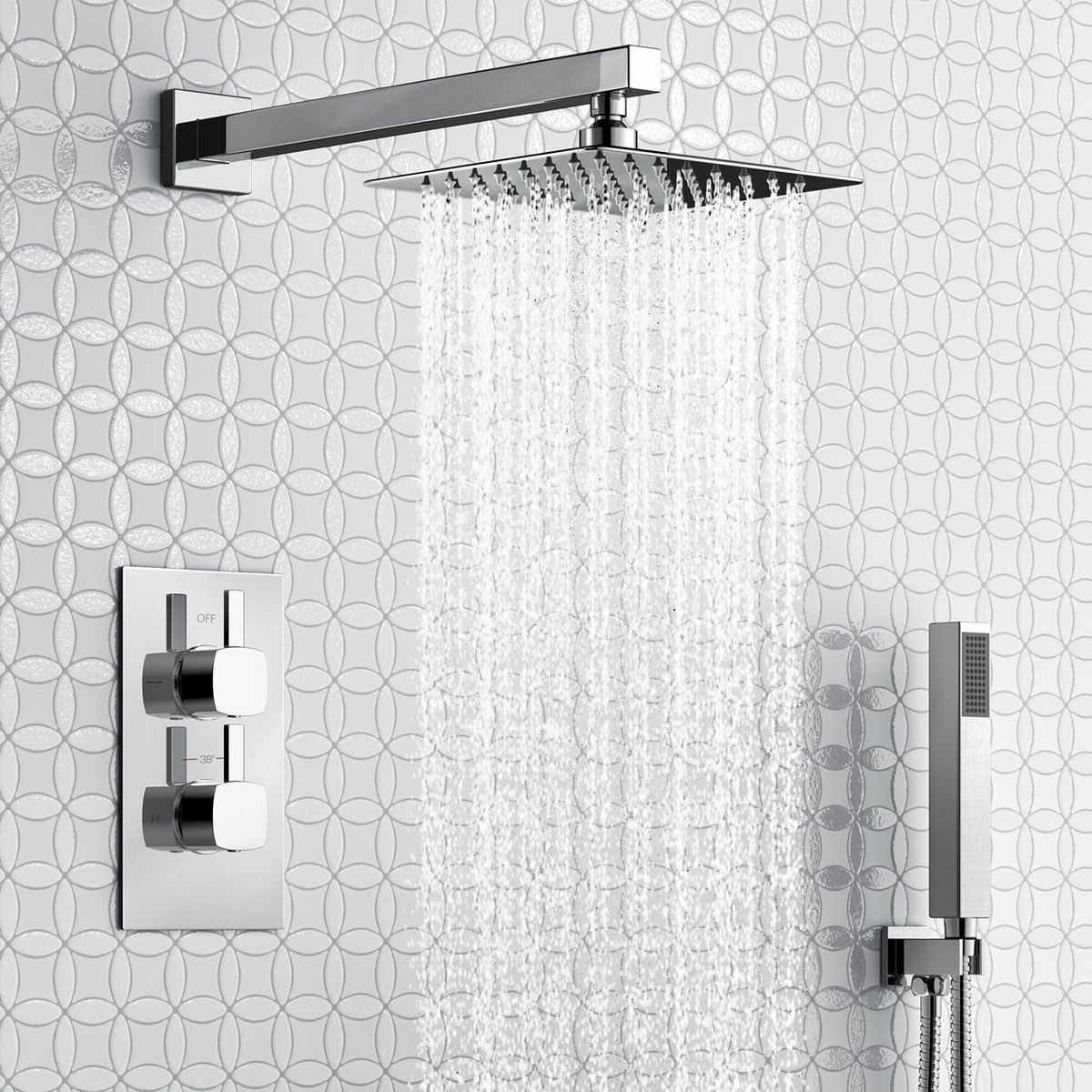 Chrome Plated Shower Arm, Square - 350mm