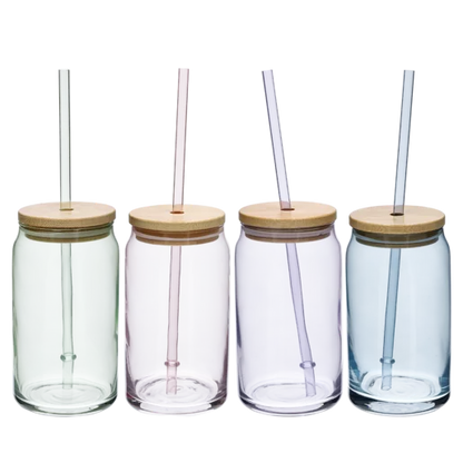 Coloured Glass Jars With Straws 420ml - Set of 4