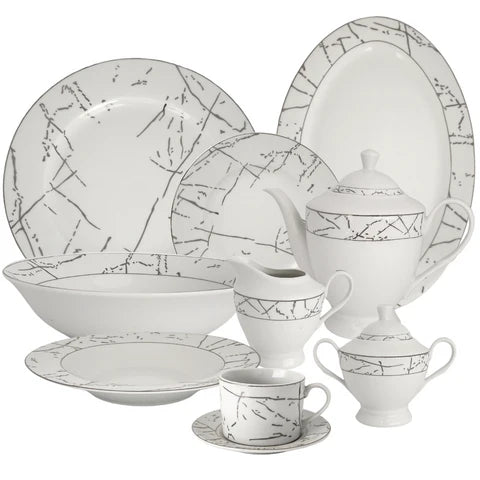 Dinner Set 47 Piece Silver Rim And Silver Pattern