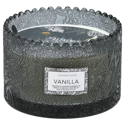 Ditsy Charcoal Vanilla Scented Candle 12x8cm