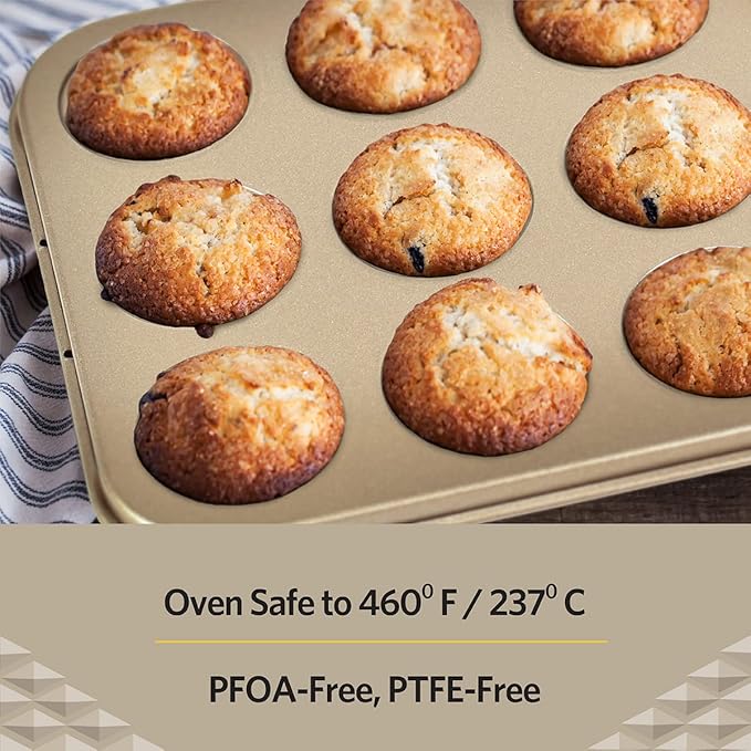 Eetrite Non Stick 12 Cup Muffin Pan Gold