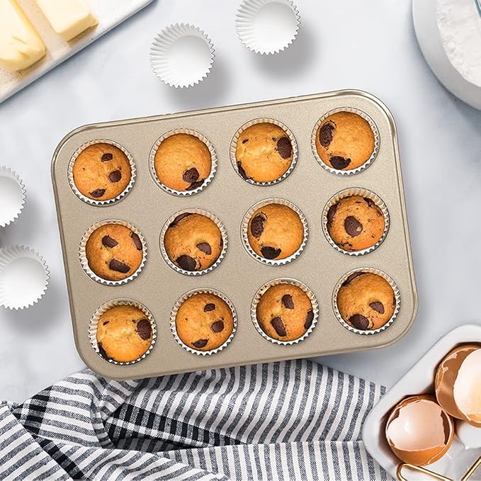 Eetrite Non Stick 12 Cup Muffin Pan Gold