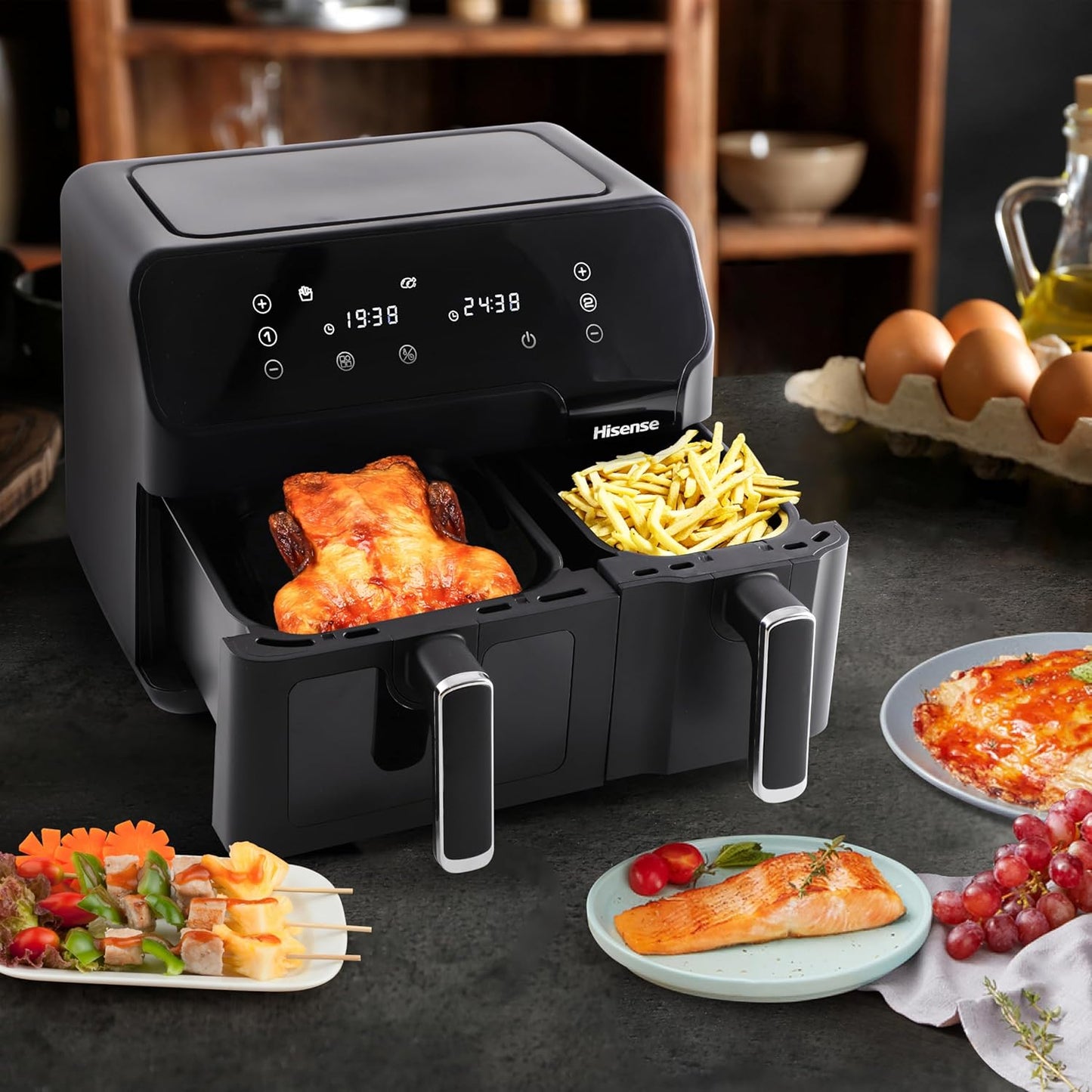 Hisense Electronic 8.6L Dual Airfryer with LED Touch Control Panel - Black