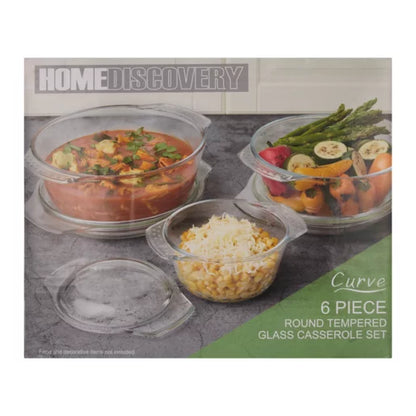 Home Discovery Curve Glass Casserole Set 3 Piece