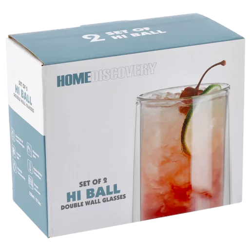 Home Discovery Double Wall Glass Arista Hi Ball 350ml - Set of 2