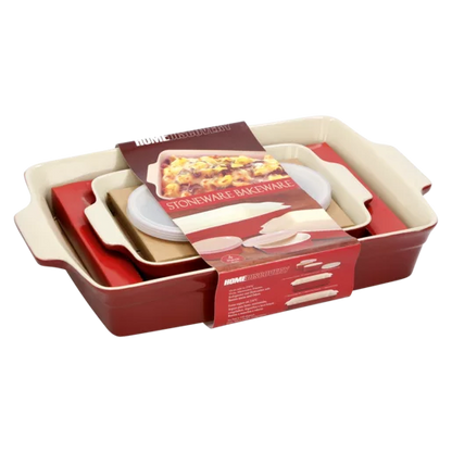 Home Discovery Red/White Stoneware Bakeware Set 4 Piece