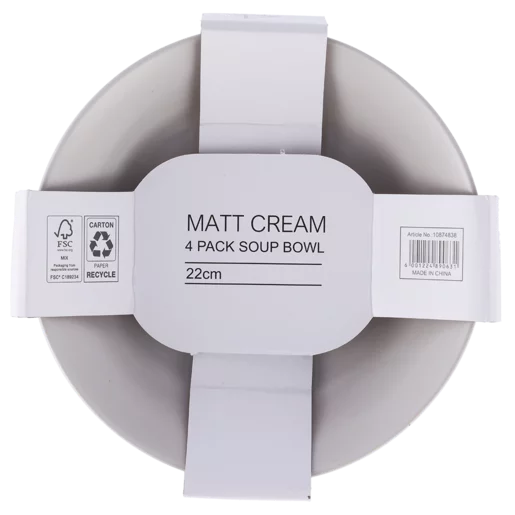 Matt Cream Soup Bowl 4 Pack - 22cm