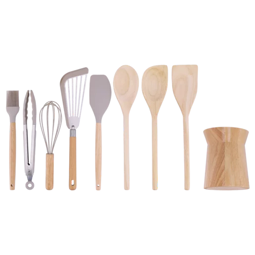 Millini Wooden Holder with Utensils Set - 9 Piece