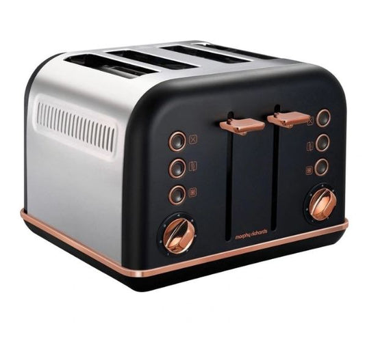 Morphy Richards Toaster 4 Slice Stainless Steel Black 1800W Accents Rose Gold