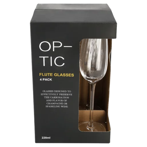 Optic Flute Glass 220ml - 4 Pack