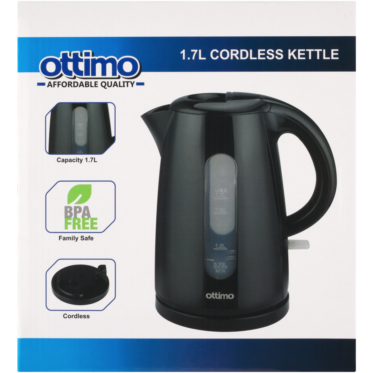 Ottimo Black Cordless Immerse Kettle 1.7L