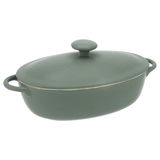 Oval Matte Green Casserole 34.5cm