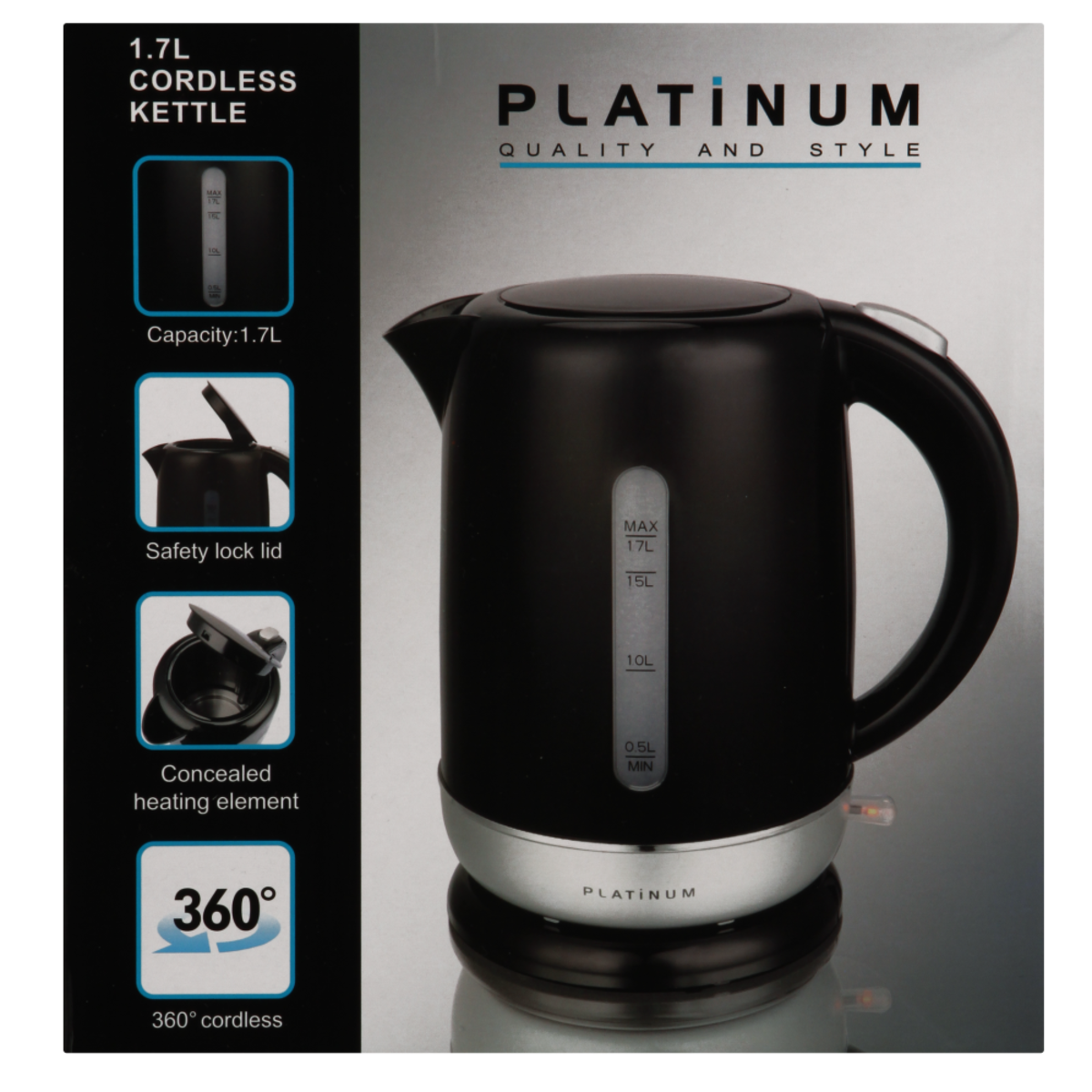 Platinum Black Cordless Kettle 1.7L