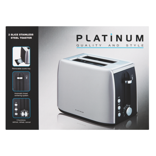 Platinum Stainless Steel 2 Slice Toaster