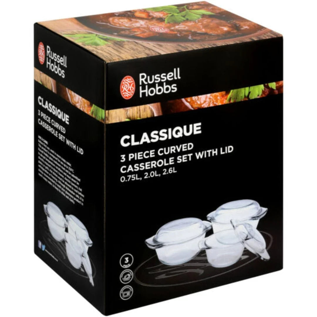 Russell Hobbs Classique 3 Piece Curved Casserole Set With Lid