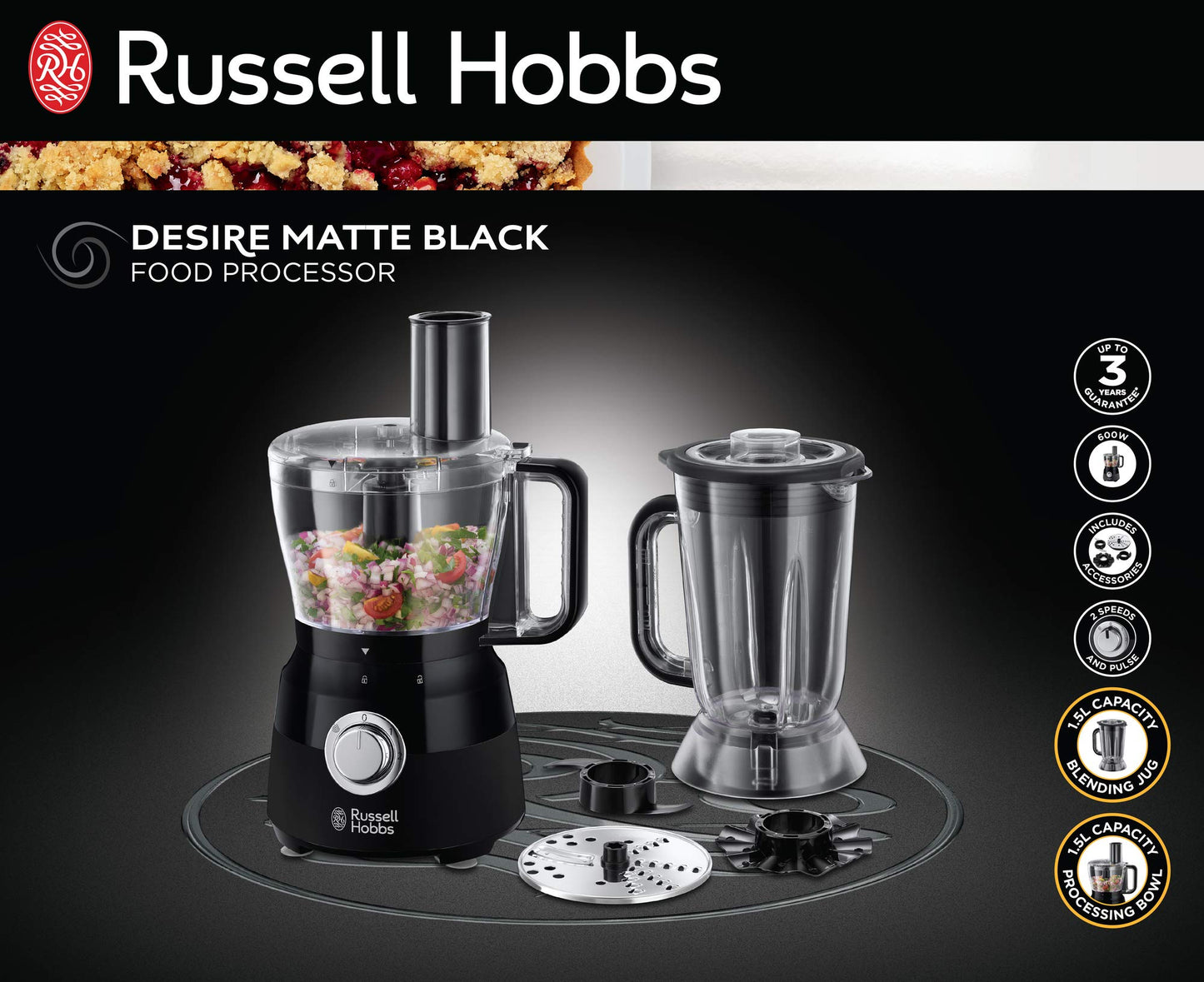 Russell Hobbs Desire Matte Black Food Processor