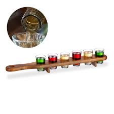 Shot Glass Set with Wooden Paddle - 7 Piece