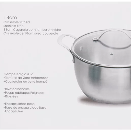 Stainless Steel Casserole with Lid 18cm