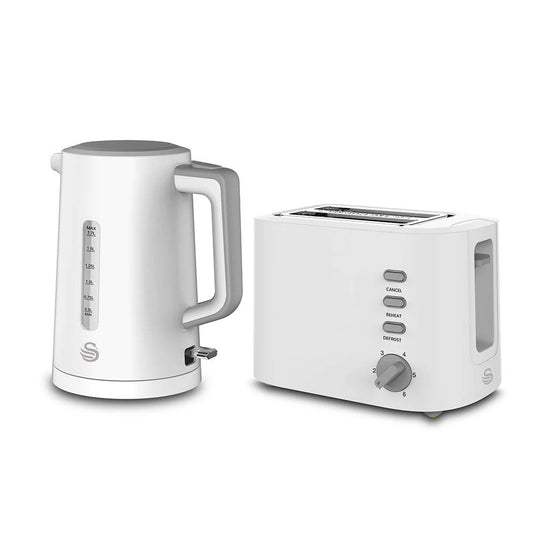 Swan White Cordless Kettle and 2 Slice Toaster Breakfast Pack