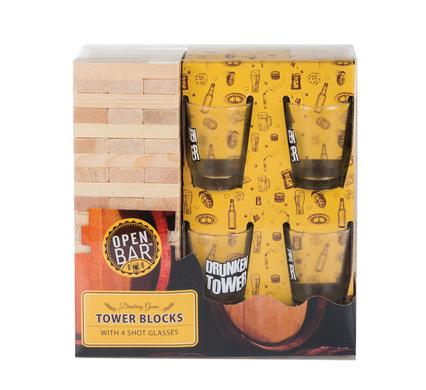 Tower Blocks Drinking Game & 4 Glasses