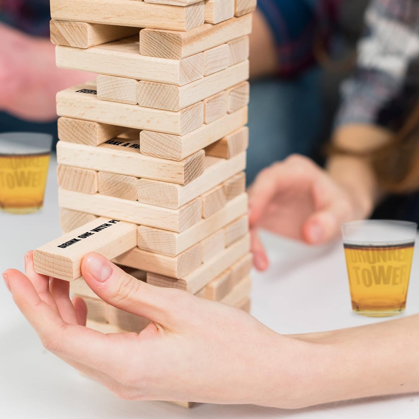 Tower Blocks Drinking Game & 4 Glasses