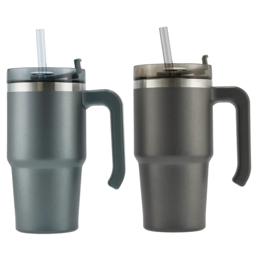 Travel Mugs with Handle & Straws 600ml - Set of 2