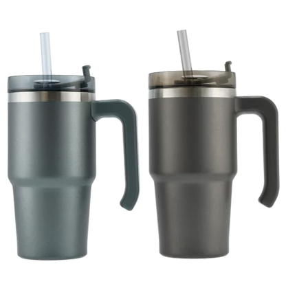 Travel Mugs with Handle & Straws 600ml - Set of 2